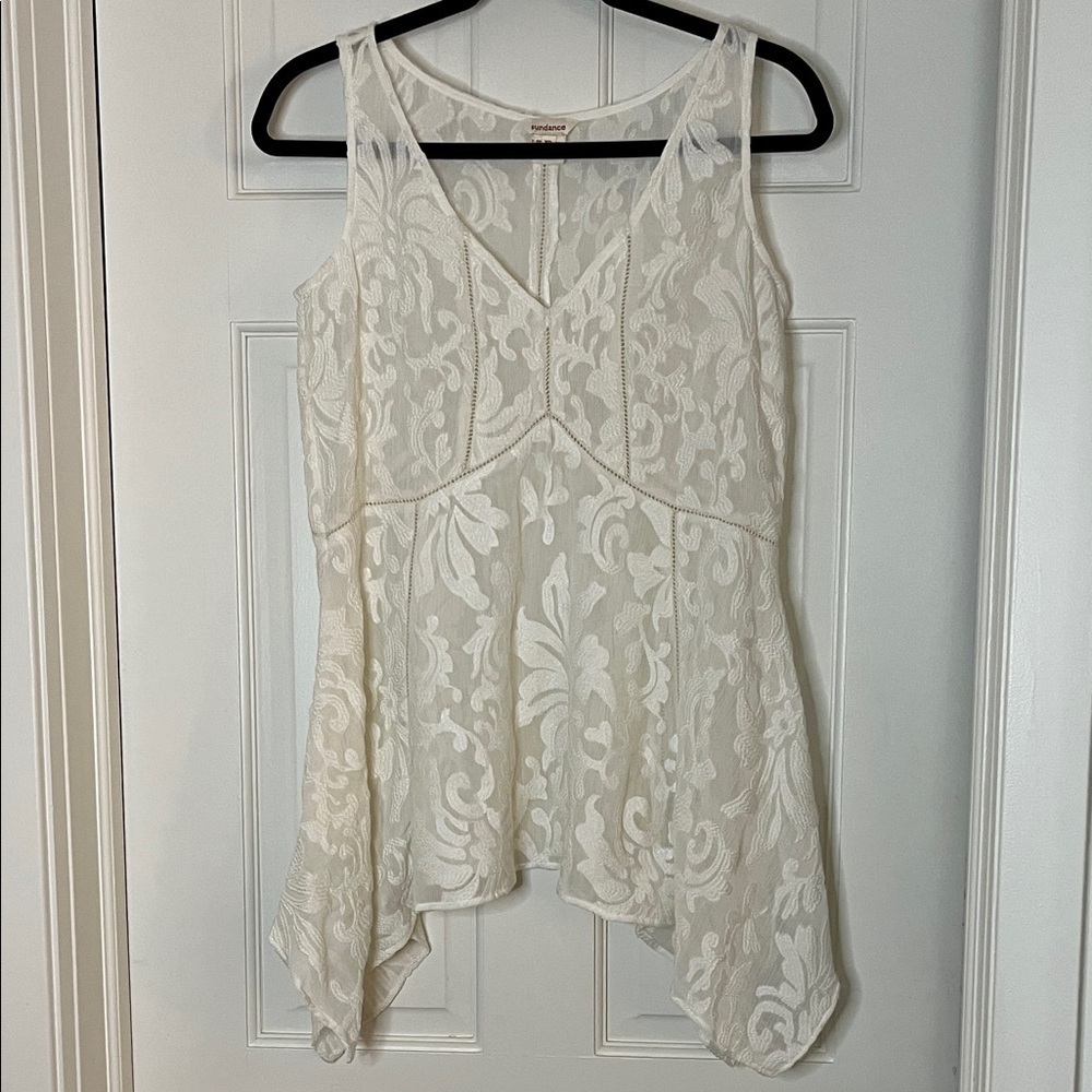 Sundance White Leaf Swirl Floral Print Lace V Neck Tank Top - Size XS